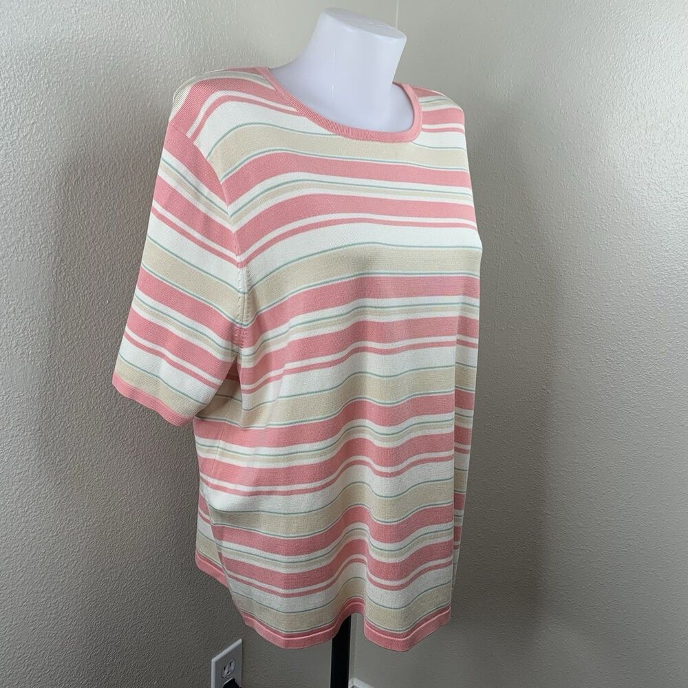 Pendleton Y2K Vintage Silk Blend Knit Top Women’s Sz 3x Pink Tan Striped Shirt